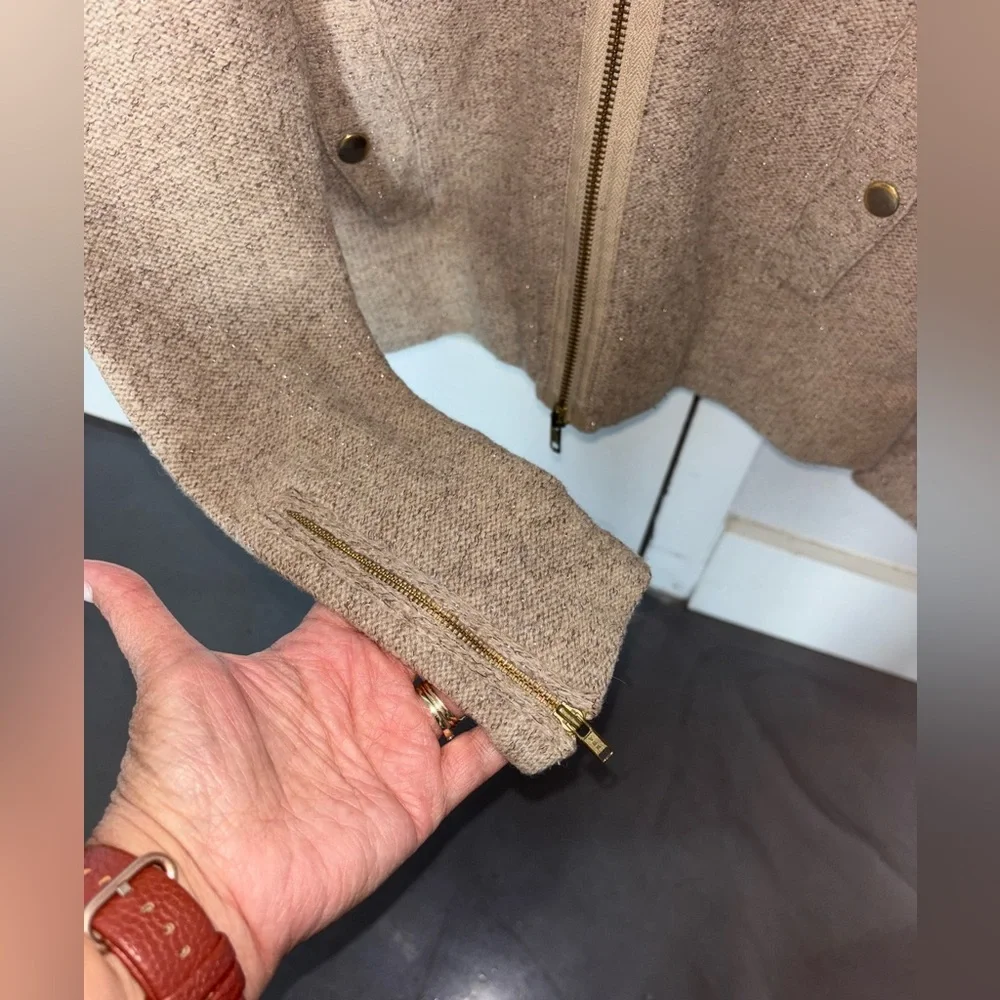 J. Crew Merino Wool Brown Metallic Zip Front Cardigan‎ Sweater Small Women’s